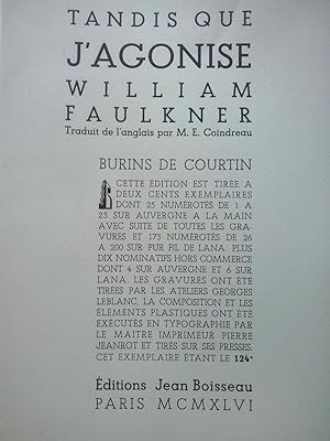 Imagen del vendedor de Tandis que j'agonise. [As I lay dying]. Traduit de l'anglais par M.E. Coindreau. a la venta por Arteclo S. L.