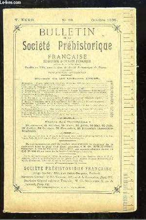 Seller image for Bulletin de la Socit Prhistorique Franaise. N10 - Tome 32 : Cimetire mrovingien - Pierres incises des environ de Bougon - Le Menhir des Goulards - Note sur la Grotte de Fauzan (Hrault) . for sale by Le-Livre