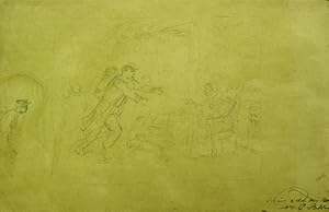 Pencil sketch: Depicting a soldier rushing into the arms of a seated woman