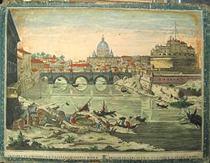 Hand-colored engraving depicting the Castle Sant' Angelo in Rome, entitled "Prospectus Pontis et ...