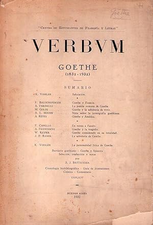 VERBUM - No. 82 - año XXV, 1932. (Goethe 1832 - 1932)