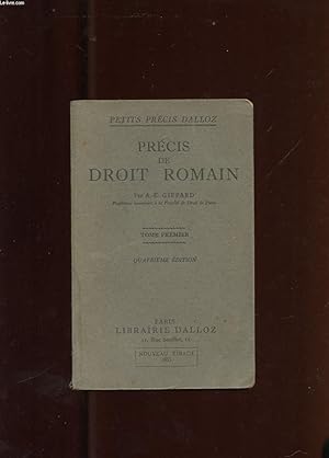 Imagen del vendedor de PRECIS DE DROIT ROMAIN. TOME 1 a la venta por Le-Livre