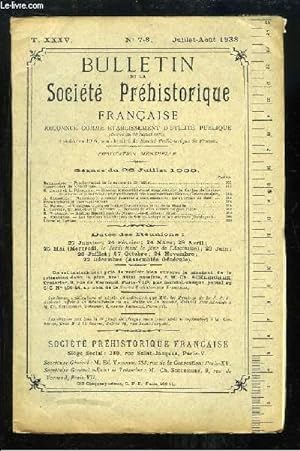Seller image for Bulletin de la Socit Prhistorique Franaise. N7 / 8 - Tome 35 : Gisements moustriens et magdalniens du Canton de Lussac-les-Chteaux et Dolmen de Montmorillon - Stations Nolithiques de Sainte-Aulaye (Dordogne) . for sale by Le-Livre