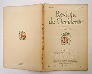 Imagen del vendedor de REVISTA DE OCCIDENTE n XVII. James Joyce en su laberinto; La doncella que beba del pozo; Cervantes pensador; Pre Oriente. Das de Yugoeslavia; Menoscabo y grandeza de Quevedo; Una manera de considerar la historia del Arte: Enrigue Wlfflin; Meumann, Sistema de esttica; Retrica y Potica; Manuel Machado, Poesas; Un congreso de Esttica; Azorn, una hora de Espaa; Joseph Delteil, Les cinq sens a la venta por La Social. Galera y Libros