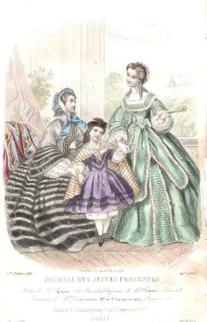 Bild des Verkufers fr Une Lithographie Signe , Rhausse D'aquarelles  La Main . Journal Des Jeunes Personnes 29 Anne . Robes De Mme Al. Goujon . Chapeaux De Mme Fournier . Lingerie De Mme Schoumacher  St Franois De Sales . Oct. 1861 zum Verkauf von Au vert paradis du livre