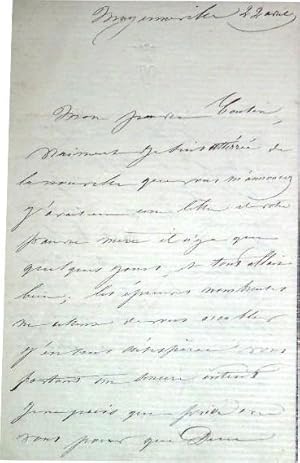 Lettre Autographe Signée de la marquise de VALANGLART adressée a son cousin, elle est triste à la...