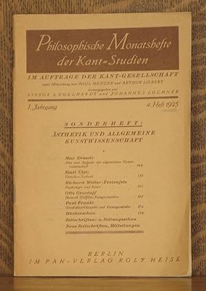 Seller image for PHILOSOPHISCHE MONATSHEFTE DER KANT-STUDIEN 1. Jahrgang 4. Heft 1925 _ Sonderheft: Asthetik und Allgemeine Kunstwissenschaft for sale by Andre Strong Bookseller