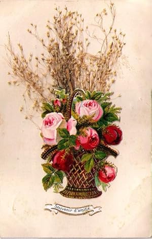 Imagen del vendedor de Carte Postale Ancienne - Dcoupis et fleurs sches. Message Souvenir d'amiti. a la venta por JOIE DE LIRE