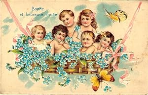 Carte Postale Ancienne - Gaufrée - Bonne et heureuse année Bébés