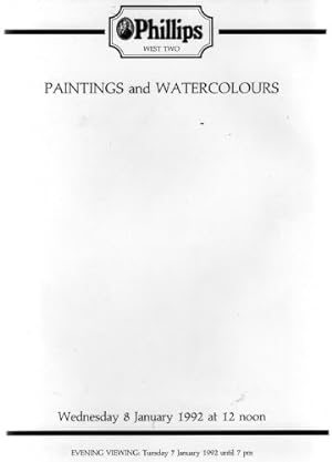 Phillips Auction Catalogue: Paintings and Watercolours : Wednesday 8 January 1992