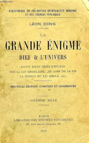 Bild des Verkufers fr LA GRANDE ENIGME, DIEU ET L'UNIVERS zum Verkauf von Le-Livre