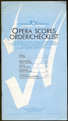 Seller image for European American Retail Music: Opera Scores Order / Checklist: List Number 781 for sale by Between the Covers-Rare Books, Inc. ABAA