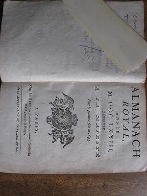 Almanach Royal, Annee M.DCC.L.XXIII.[1773] Presente a Sa Majeste Pour Le Premier Foie En 1699.