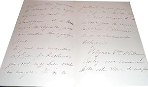Lettre autographe de Jane de Polignac Comtesse d'Oilliamson adressée à M. De Fréchencourt au suje...