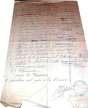 Document manuscrit sur une partie d'affiche avec cachet du Théâtre National de l'Opéra -Régis de ...