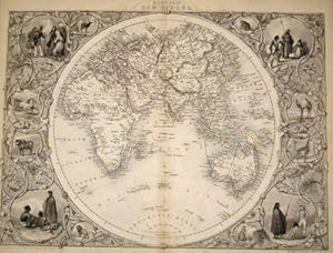 Eastern Hemisphere, antique map with vignette views