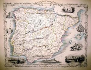 Bild des Verkufers fr Spain and Portugal, antique map with vignette views zum Verkauf von Antipodean Books, Maps & Prints, ABAA