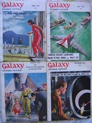 Bild des Verkufers fr Galaxy Science Fiction June, July, August & September 1955, 4 Issues featuring "Preferred Risk" by Edson McCann (Frederick Pohl & Lester del Rey), + One for the Books, Hunting Problem, Deadhead, +++ zum Verkauf von Nessa Books