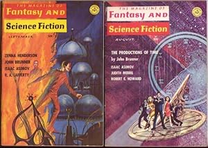 Seller image for The Magazine of Fantasy and Science Fiction August & September 1966, 2 issues featuring "The Productions of Time" by John Brunner, + For the Love of Barbara Allen, Near Thing, Come Lady Death, Narrow Valley, Mr. Wilde's Second Chance, +++ for sale by Nessa Books