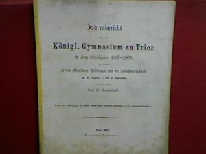 Imagen del vendedor de De Rebus divinis quid senserit Euripides (Abhandlung)./ Schulnachrichten (nebst Chronik der Anstalt). - in : Jahresbericht ber das Knigliche Gymnasium zu Trier in dem Schuljahre 1867 - 1868. a la venta por books4less (Versandantiquariat Petra Gros GmbH & Co. KG)