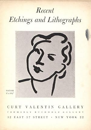 Seller image for Recent Etchings and Lithographs. Curt Valentin Gallery (formerly Buchholz Gallery) 32 East 57 Street New York, for sale by Stader Kunst-Buch-Kabinett ILAB