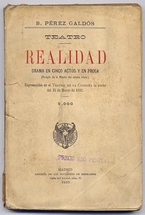 Imagen del vendedor de Realidad. Drama en cinco actos y en prosa. a la venta por Hesperia Libros