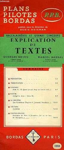 Seller image for EXPLICATION DE TEXTES, BACCALAUREATS ET GRANDS CONCOURS for sale by Le-Livre
