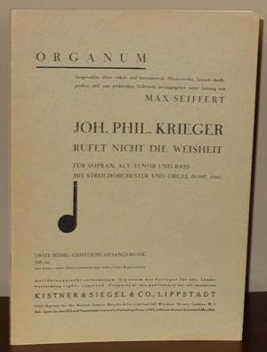 Imagen del vendedor de Rufet Nicht die Weisheit fr Sopran, Alt, Tenor, und Bass mit Streichorchester und Orgel (Komp. 1699) - Erste Reihe: Geistliche Gesangsmusik NR. 10 fur Solo-oder Chorstimmen mit oder ohne Begleitung a la venta por Whiting Books