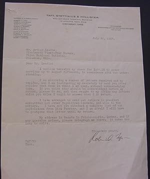 Letter from Robert A. Taft to Arthur Leedle
