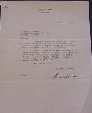 Letter from Robert A. Taft to Arthur Leedle