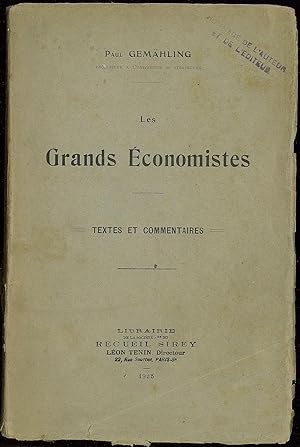 Bild des Verkufers fr LES GRANDS CONOMISTES, Textes et commentaires zum Verkauf von La Memoire du Droit