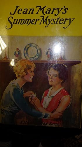 Bild des Verkufers fr Jean Mary's Summer Mystery in Beautiful RARE Color DustJacket of 2 Girls in Red & White & Blue Dress in Front of Mantel Smiling, Series#2 zum Verkauf von Bluff Park Rare Books