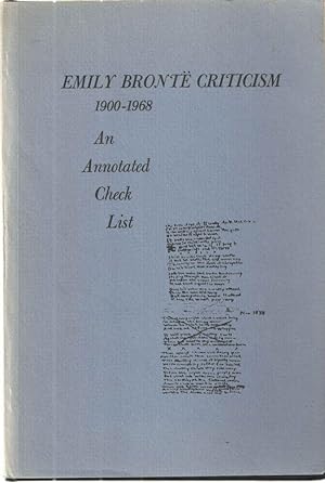 Seller image for Emily Bronte Criticism 1900-1968; An Annotated Check List for sale by Midway Book Store (ABAA)
