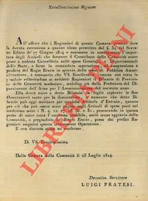 Necessità di rimettere ai Ragionieri il Bilancio di Previsione delle comunità medesime.