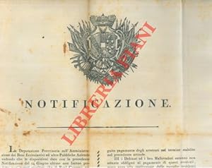 Notificazione indetta verso i debitori morosi al pagamento di Fitti, Livelli, Censi ed altre rend...