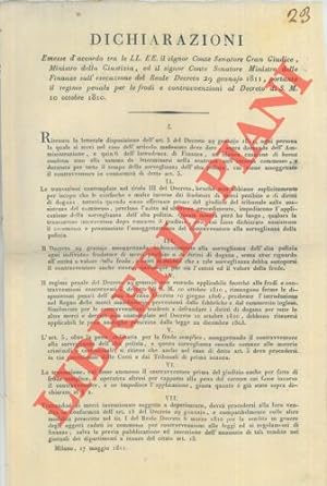 Dichiarazioni sul Regime penale per le frodi e contravvenzioni al Decreto del 10 ottobre 1810.