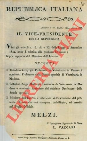 Nomine all'interno della Scuola Veterinaria di Modena.