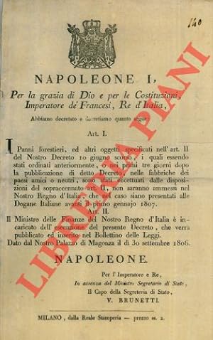 Rifiuto dei Panni Forestieri nel Regno D'Italia se non dopo il 1° gennaio 1807