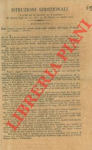 Istruzioni addizionali riguardanti le derrate e le merci spedite dall'Impero Francese per l'Itali...