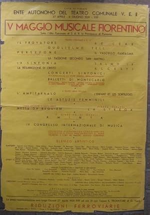 MANIFESTO MAGGIO MUSICALE FIORENTINO - 1939 - Dettagliato programma dal 27 aprile al 6 giugno 193...