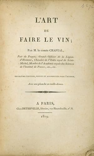 Bild des Verkufers fr L'Art de Faire le Vin zum Verkauf von James Cummins Bookseller, ABAA