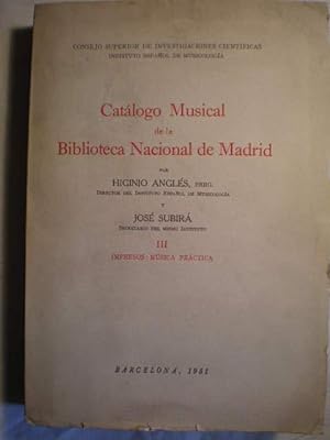 Imagen del vendedor de Catlogo Musical de la Biblioteca Nacional de Madrid. Tomo III. Impresos: msica prctica a la venta por Librera Antonio Azorn