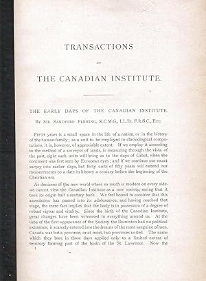 Image du vendeur pour THE EARLY DAYS OF THE CANADIAN INSTITUTE. mis en vente par Legacy Books