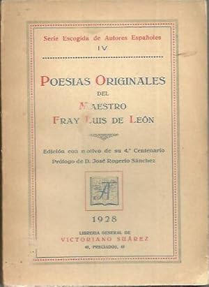 Bild des Verkufers fr POESIAS ORIGINALES DEL MAESTRO FRAY LUIS DE LEON. zum Verkauf von Librera Javier Fernndez