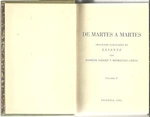 Seller image for DE MARTES A MARTES. VOLUMEN I. for sale by Librera Javier Fernndez