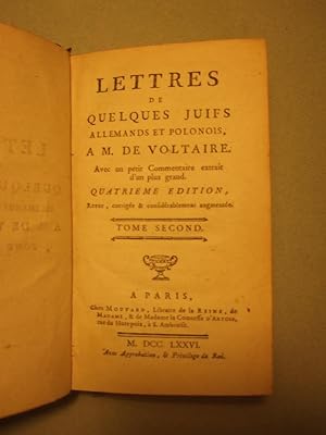 Imagen del vendedor de Lettres De Quelques Juifs Allemands et Polonois a M. De Voltaire a la venta por Domifasol