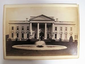 BLACK AND WHITE PHOTOGRAPH OF THE WHITE HOUSE, VIEW OF FRONT OVERLOOKING THE FOUNTAIN