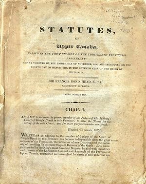 Bild des Verkufers fr Statutes, of Upper Canada, Passed in the First Session of the Thirteenth Provincial Parliament zum Verkauf von Attic Books (ABAC, ILAB)