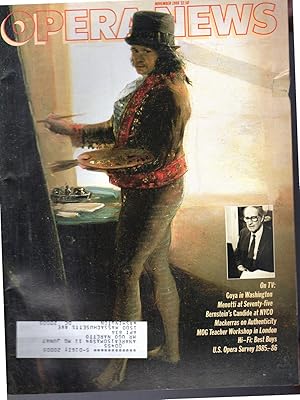 Bild des Verkufers fr Opera News: Volume 51, No.5; November, 1986 zum Verkauf von Dorley House Books, Inc.