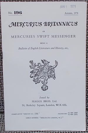 Image du vendeur pour Mercurius Britannicus or Mercuries Swift Messenger Being a Monthly Bulletin of English Literature and History, Etc. (No. 196) mis en vente par Faith In Print